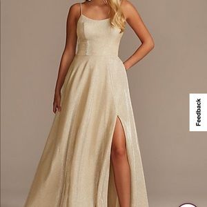 Spaghetti Strap Glitter Shine Gown with Slit